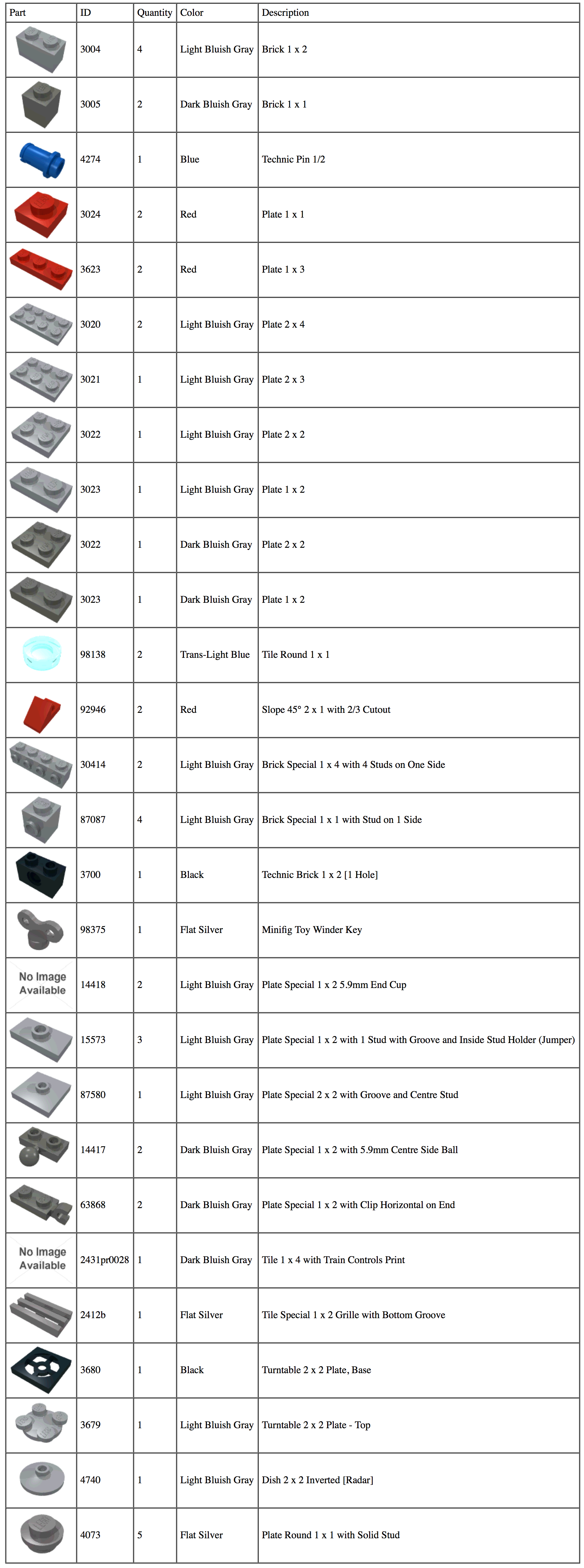 lego 6212 parts list