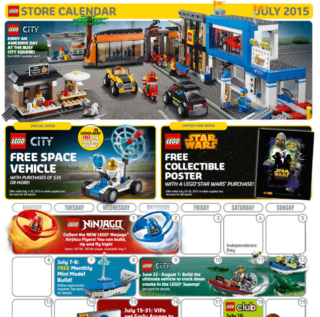 July 2015 LEGO Store Calendar