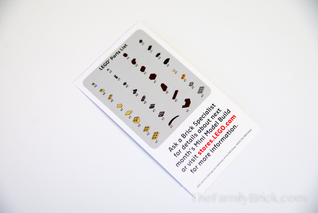 August 2015 LEGO Monthly Mini Build Parts Card