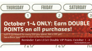 Reminder: Earn LEGO Double VIP Points October 1 – 4