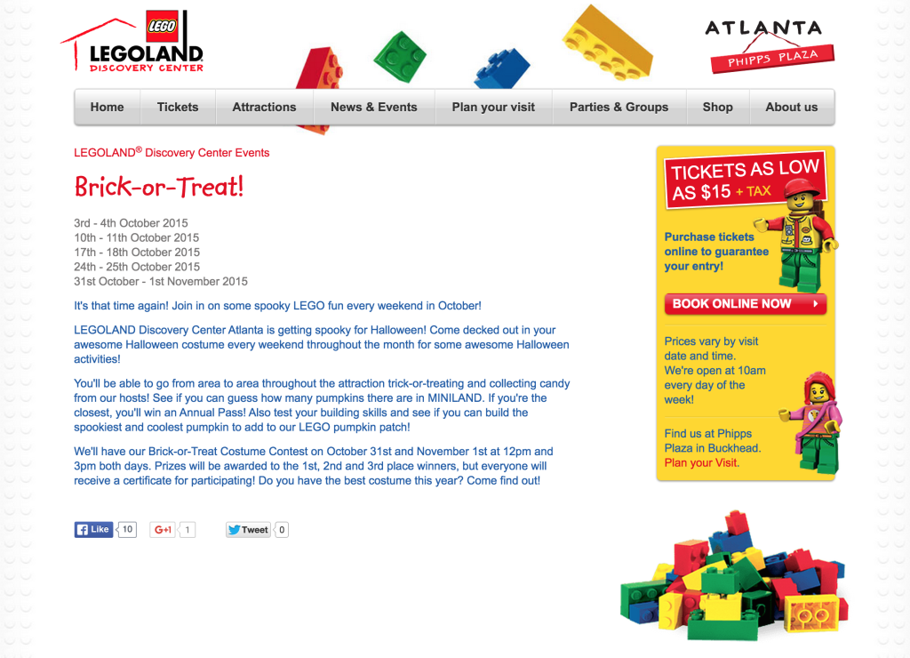 LEGOLAND Discovery Center Brick-or-Treat Weekends