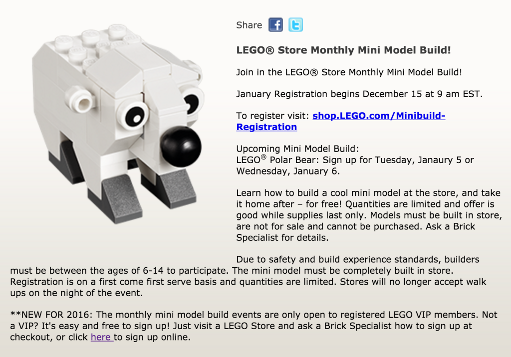 January 2016 LEGO Monthly Mini Build Information