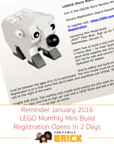 Reminder January 2016 LEGO Monthly Mini Build Registration Opens In 2 Days