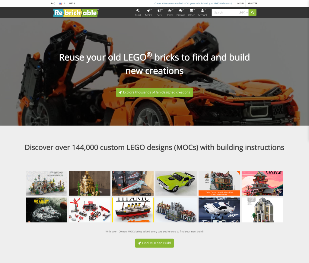 Rebrickable homepage