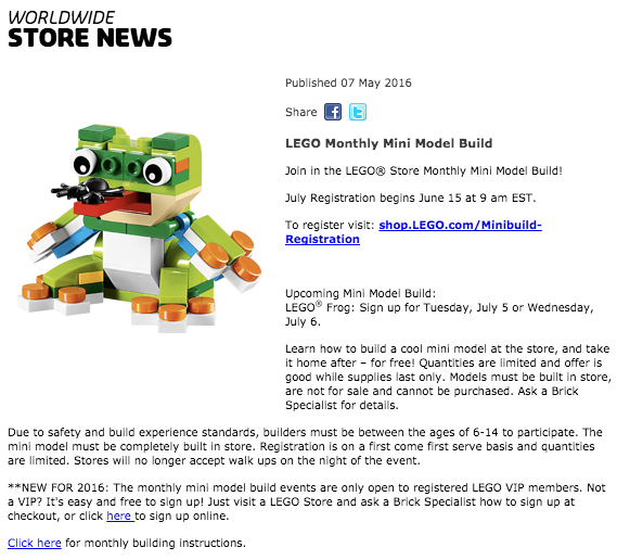 July 2016 LEGO Monthly Mini Build Frog