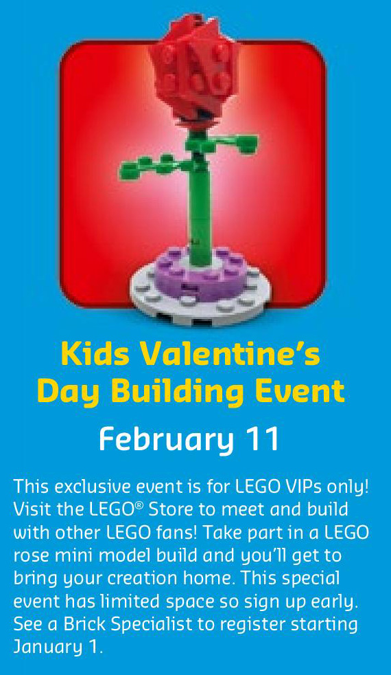 February 2017 LEGO Monthly Calendar - Kids Valentine's Day Building Event
