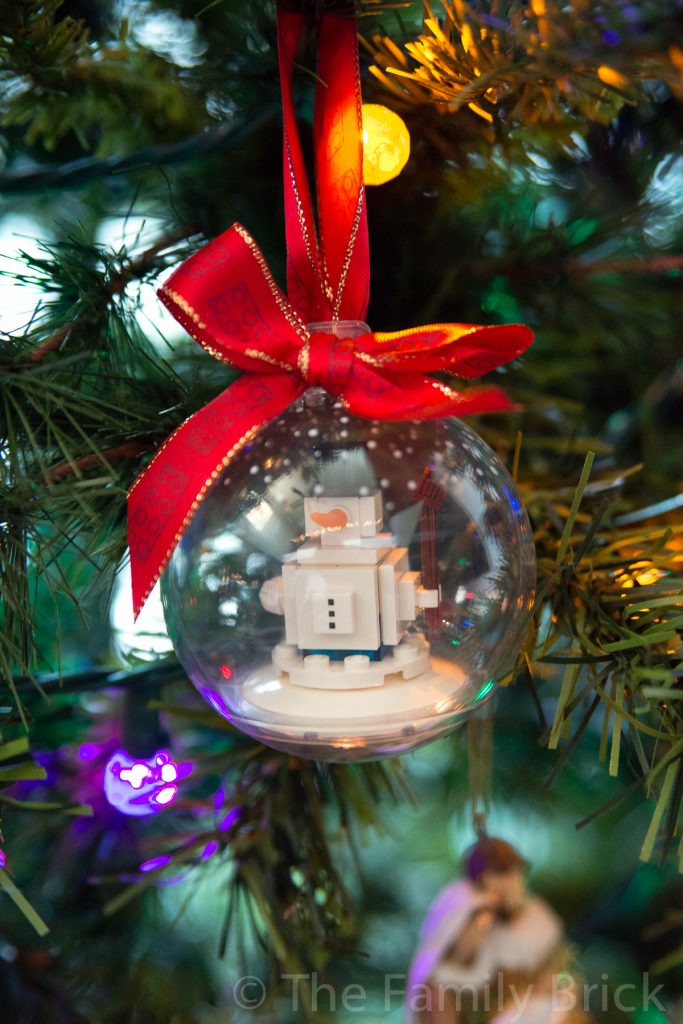 LEGO Snowman Ornament hanging in Christmas tree